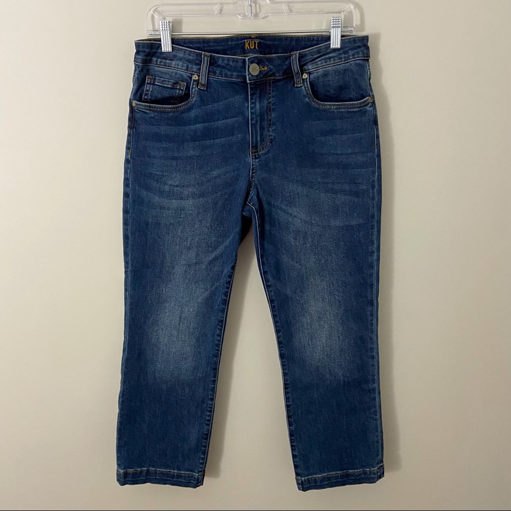 KUT from the Kloth Crop Straight Leg Jeans Size 10 Dark Wash Stretch Denim